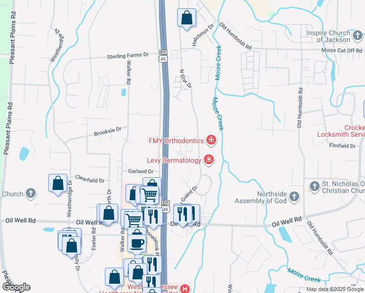 map of restaurants, bars, coffee shops, grocery stores, and more near 203 Murray Guard Drive in Jackson