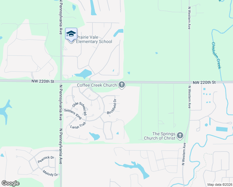 map of restaurants, bars, coffee shops, grocery stores, and more near 1667 Birchfield Road in Edmond