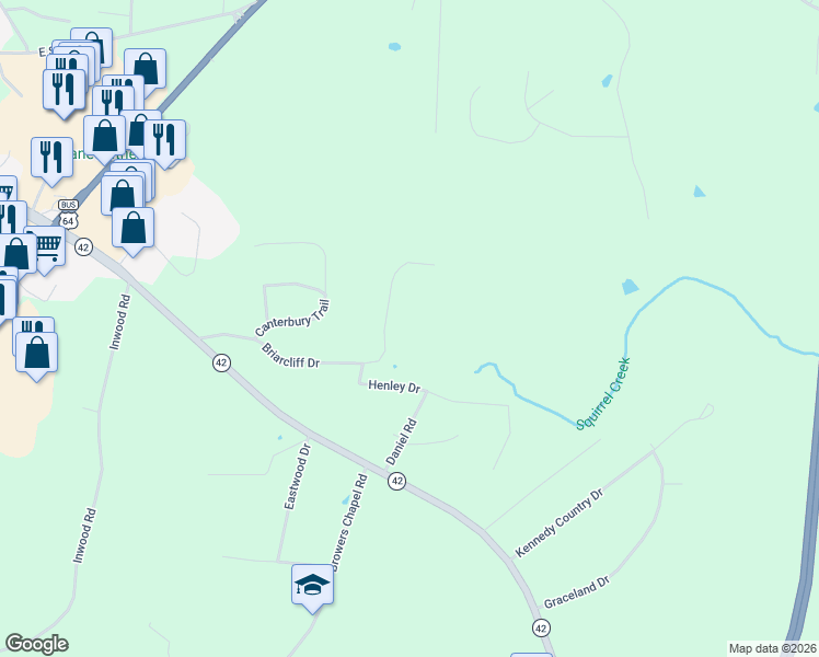 map of restaurants, bars, coffee shops, grocery stores, and more near 1466 Briarcliff Drive in Asheboro