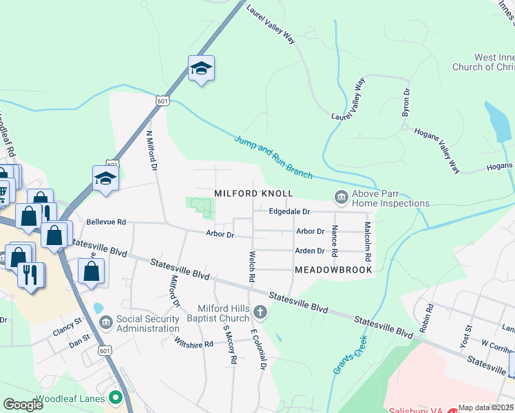 map of restaurants, bars, coffee shops, grocery stores, and more near 1340 Edgedale Drive in Salisbury