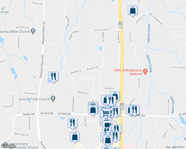 map of restaurants, bars, coffee shops, grocery stores, and more near 39 Longworth Cove in Jackson