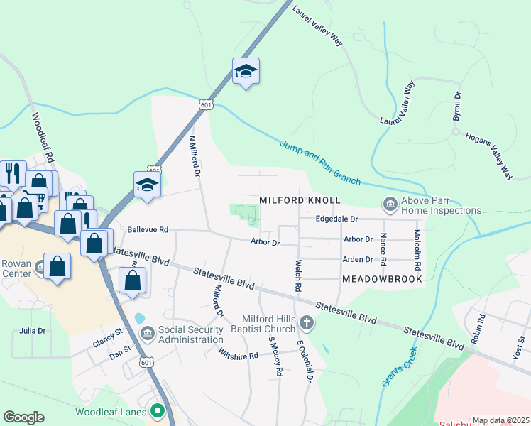map of restaurants, bars, coffee shops, grocery stores, and more near 220 South Mccoy Road in Salisbury