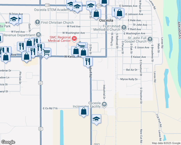 map of restaurants, bars, coffee shops, grocery stores, and more near 1024 Ohlendorf Road in Osceola