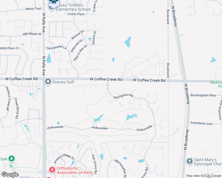 map of restaurants, bars, coffee shops, grocery stores, and more near 3908 Shortgrass Road in Edmond