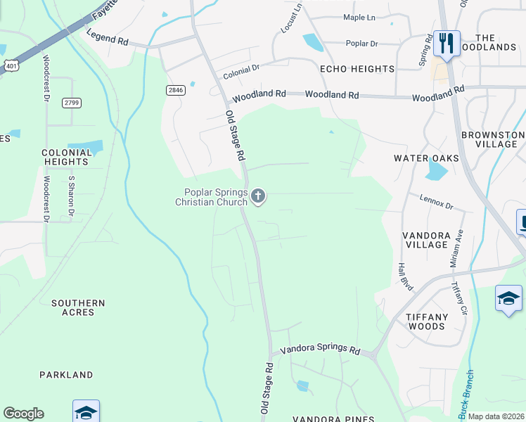 map of restaurants, bars, coffee shops, grocery stores, and more near 6117 Old Stage Road in Raleigh