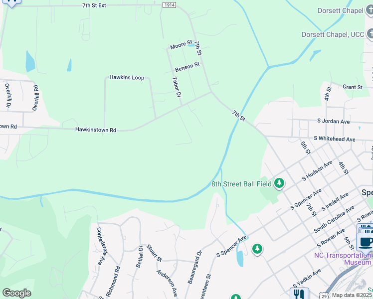 map of restaurants, bars, coffee shops, grocery stores, and more near 115 Hawkins Avenue in Salisbury