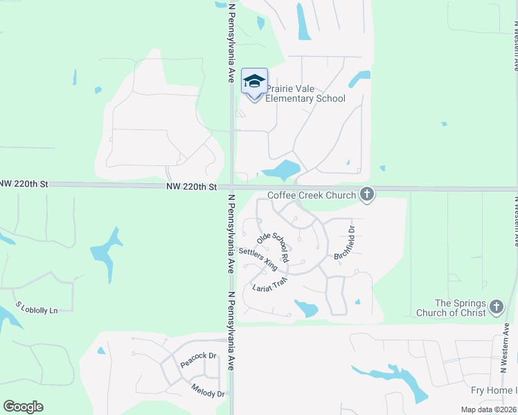 map of restaurants, bars, coffee shops, grocery stores, and more near 21962 Echo Ridge in Edmond
