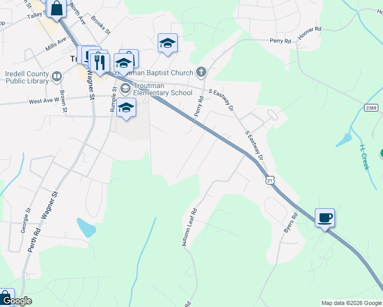 map of restaurants, bars, coffee shops, grocery stores, and more near 133 Pine State Road in Troutman