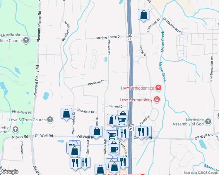map of restaurants, bars, coffee shops, grocery stores, and more near 776 Walker Road in Jackson
