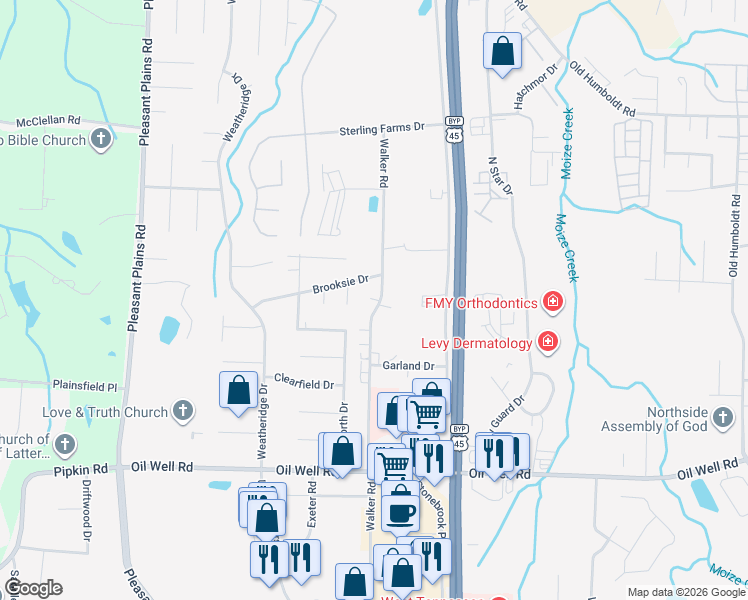 map of restaurants, bars, coffee shops, grocery stores, and more near 776 Walker Road in Jackson