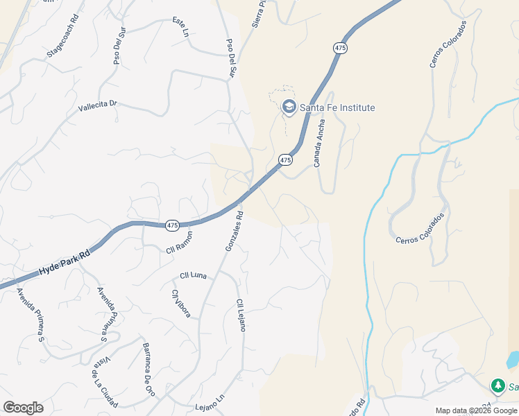 map of restaurants, bars, coffee shops, grocery stores, and more near 1392 Hyde Park Road in Santa Fe