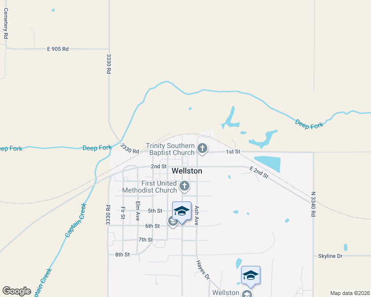 map of restaurants, bars, coffee shops, grocery stores, and more near 212 1st Street in Wellston
