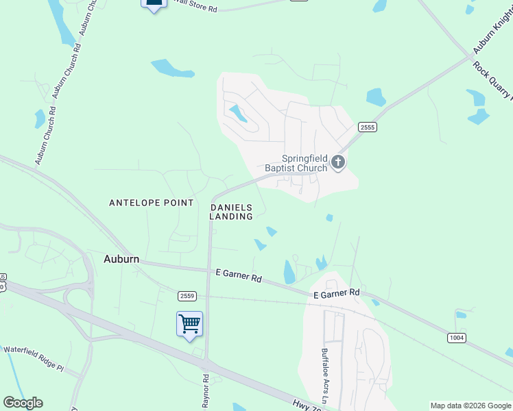map of restaurants, bars, coffee shops, grocery stores, and more near 2705 Daniel's Landing Drive in Raleigh