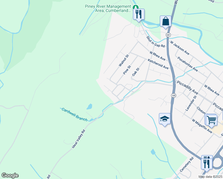map of restaurants, bars, coffee shops, grocery stores, and more near 210 Earl Ezell Road in Spring City