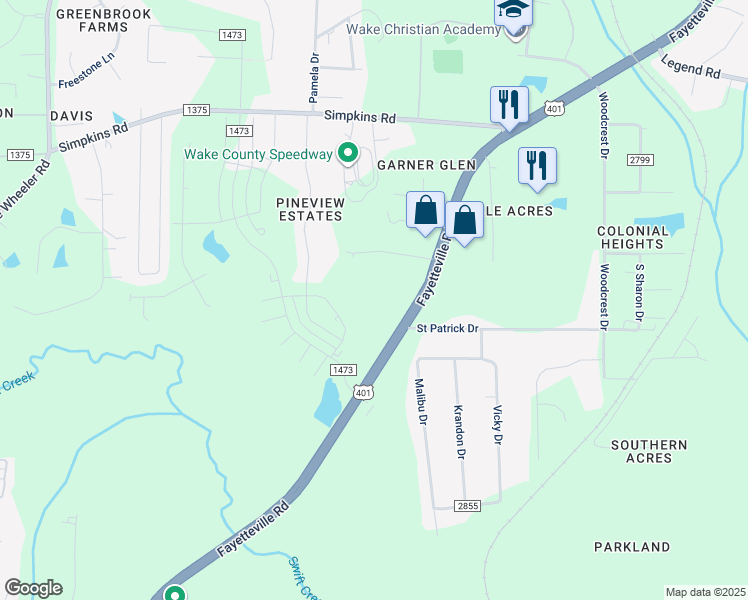 map of restaurants, bars, coffee shops, grocery stores, and more near 6000 Fayetteville Road in Raleigh