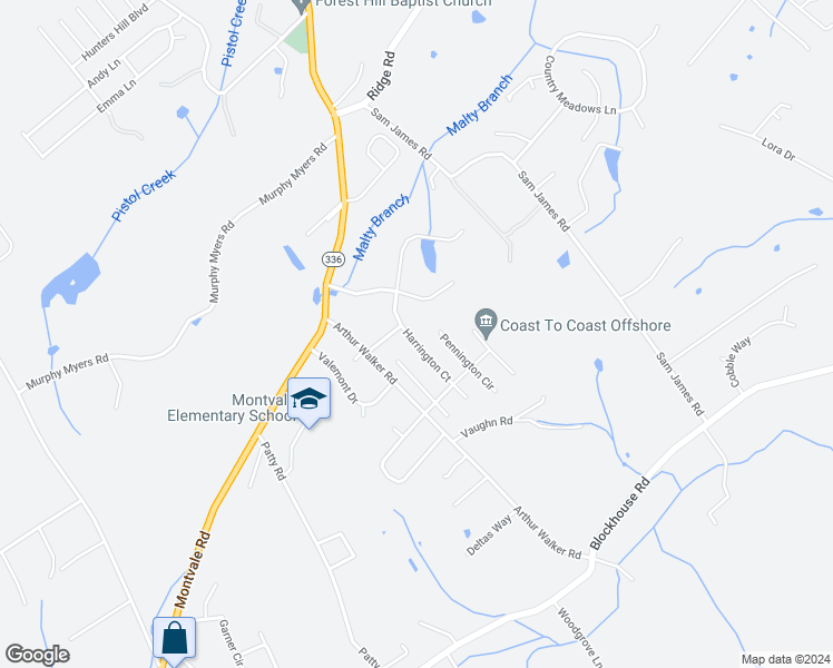 map of restaurants, bars, coffee shops, grocery stores, and more near 3130 Harrington Court in Maryville