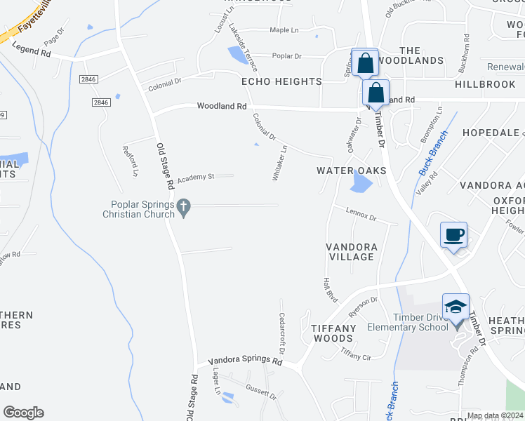 map of restaurants, bars, coffee shops, grocery stores, and more near 509 Poplar Springs Church Road in Raleigh