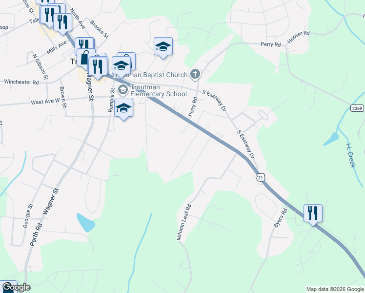map of restaurants, bars, coffee shops, grocery stores, and more near 133 Pine State Road in Troutman