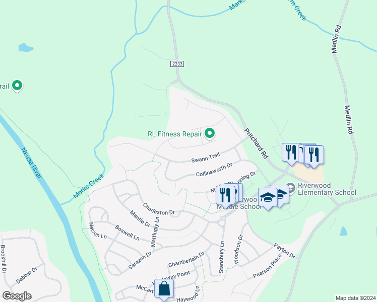 map of restaurants, bars, coffee shops, grocery stores, and more near 125 Tarkenton Court in Clayton