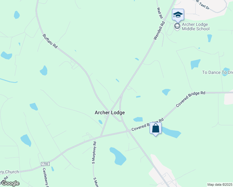 map of restaurants, bars, coffee shops, grocery stores, and more near 175 Archer Lodge Road in Clayton