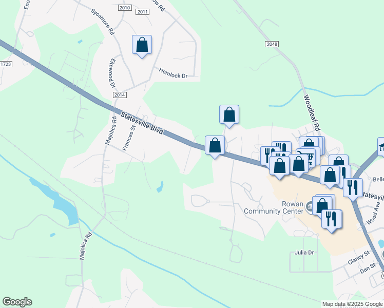map of restaurants, bars, coffee shops, grocery stores, and more near 2345 U.S. 70 in Salisbury