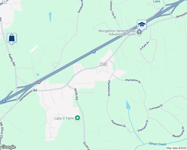 map of restaurants, bars, coffee shops, grocery stores, and more near 2559 Jamestown Road in Morganton