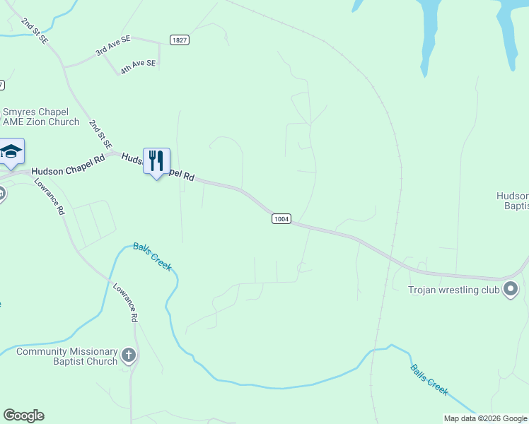 map of restaurants, bars, coffee shops, grocery stores, and more near 5936 Hudson Chapel Road in Catawba