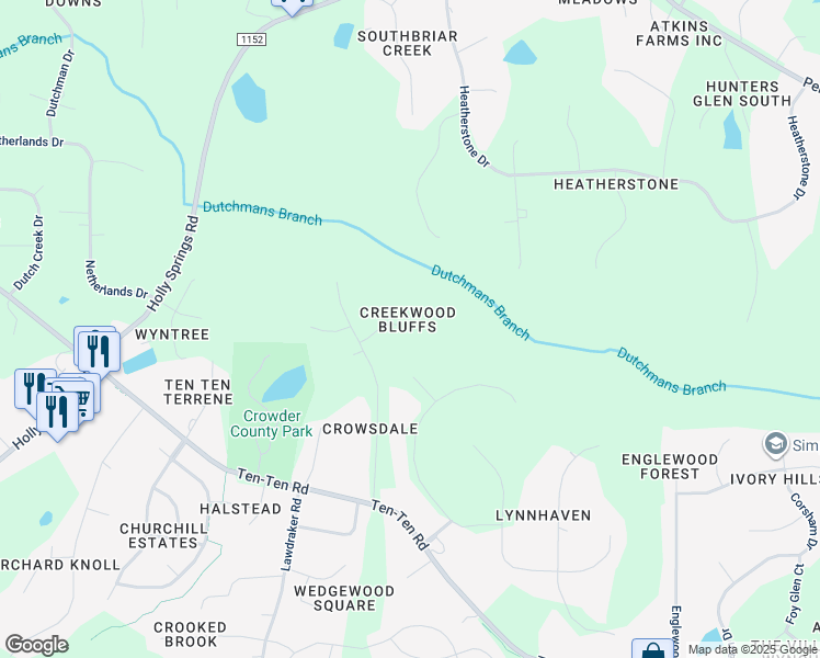 map of restaurants, bars, coffee shops, grocery stores, and more near 3501 Creekwood Bluffs Court in Apex