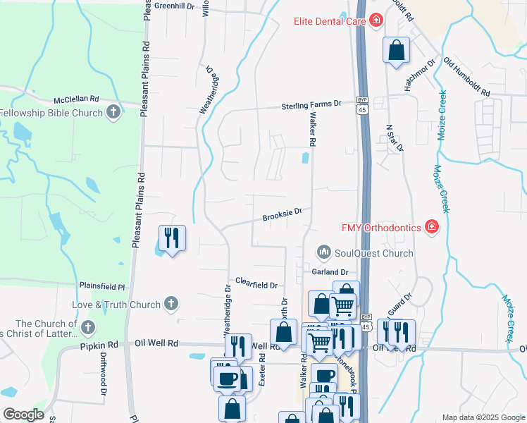 map of restaurants, bars, coffee shops, grocery stores, and more near 69 Brooksie Drive in Jackson