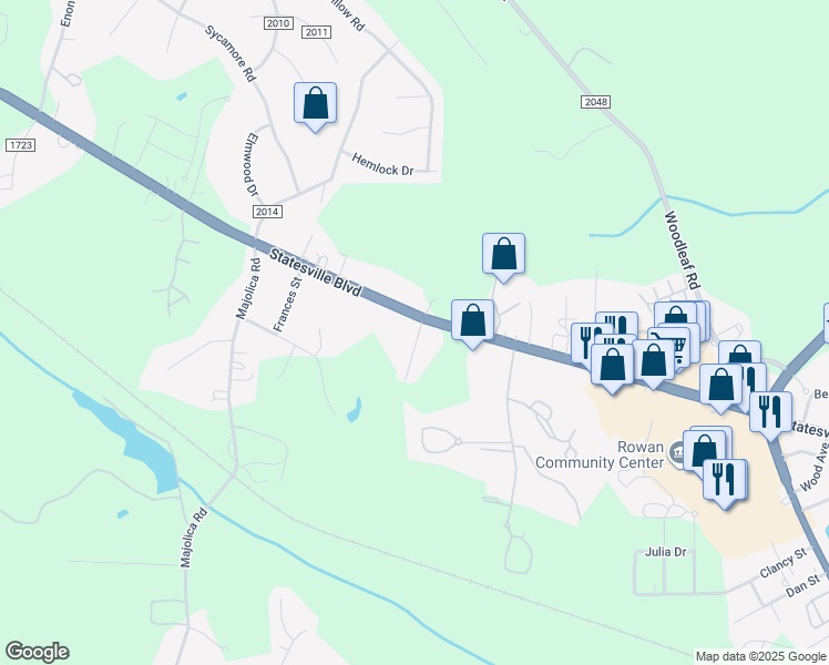 map of restaurants, bars, coffee shops, grocery stores, and more near 2345 U.S. 70 in Salisbury
