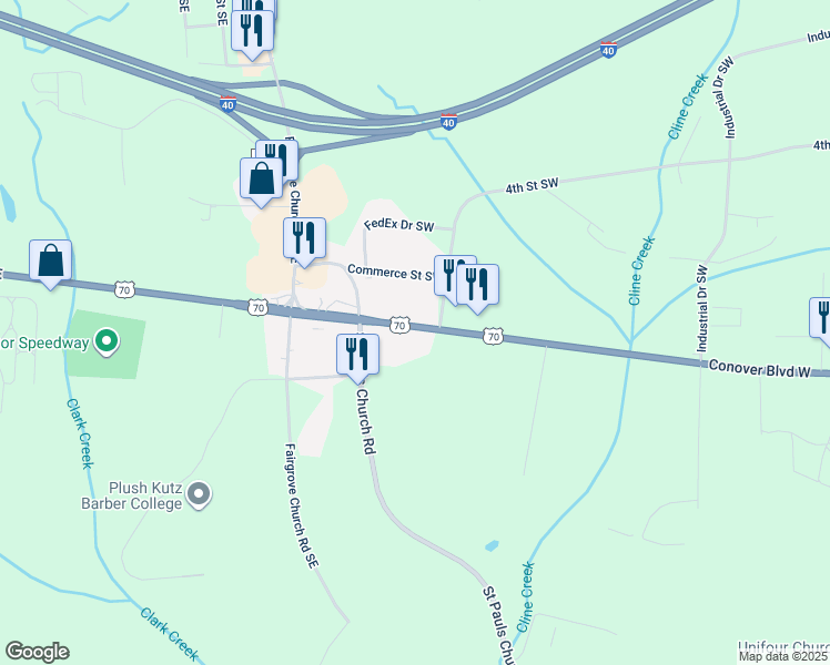 map of restaurants, bars, coffee shops, grocery stores, and more near 1255 US 70 Highway in Newton