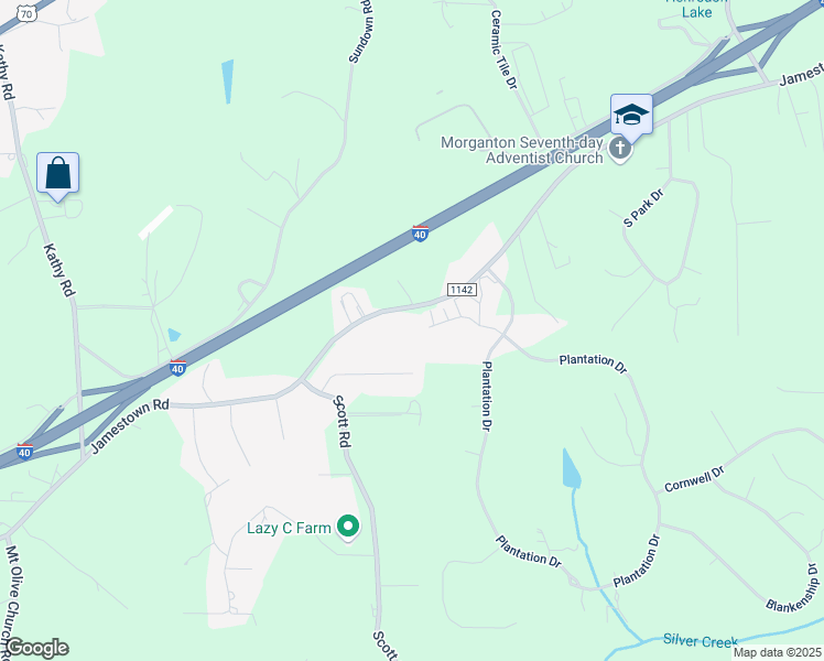 map of restaurants, bars, coffee shops, grocery stores, and more near 2559 Jamestown Road in Morganton