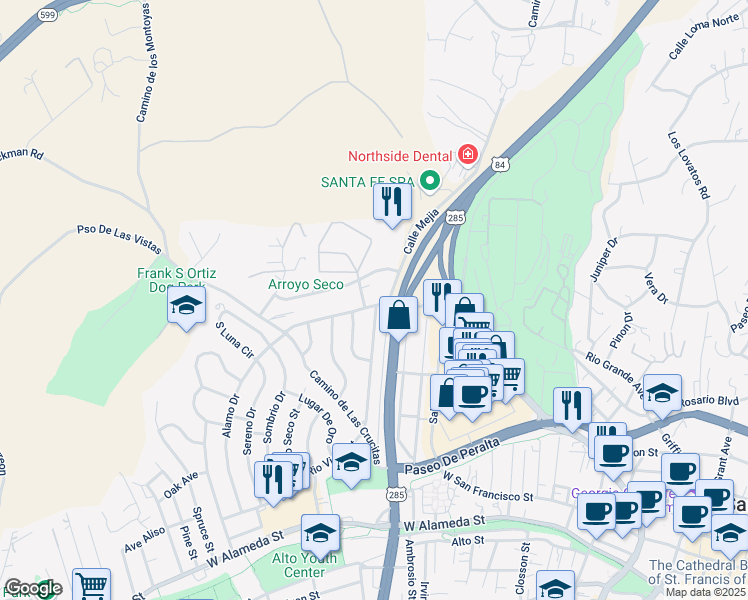 map of restaurants, bars, coffee shops, grocery stores, and more near in Santa Fe