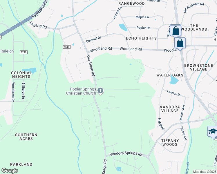 map of restaurants, bars, coffee shops, grocery stores, and more near 612 Poplar Springs Church Road in Raleigh