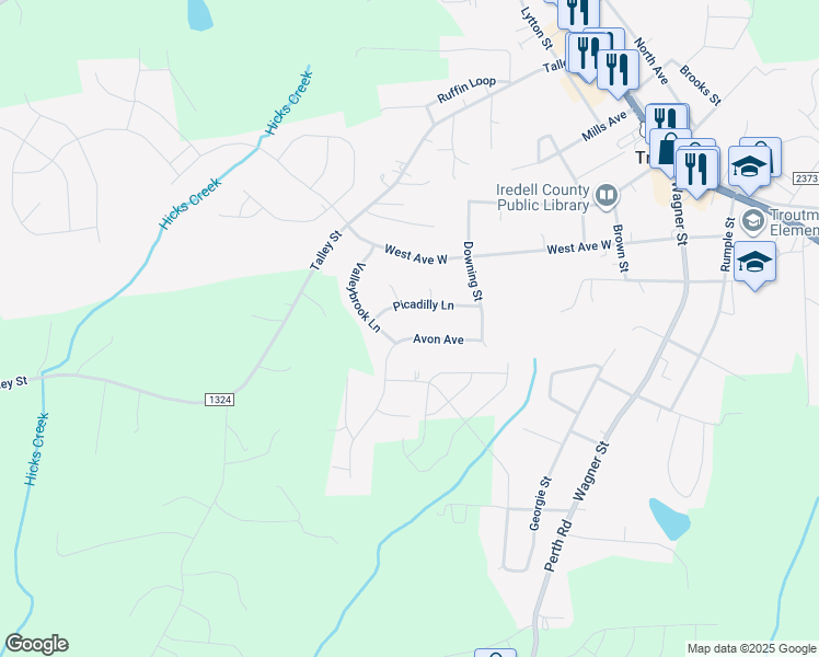 map of restaurants, bars, coffee shops, grocery stores, and more near 461 Picadilly Lane in Troutman