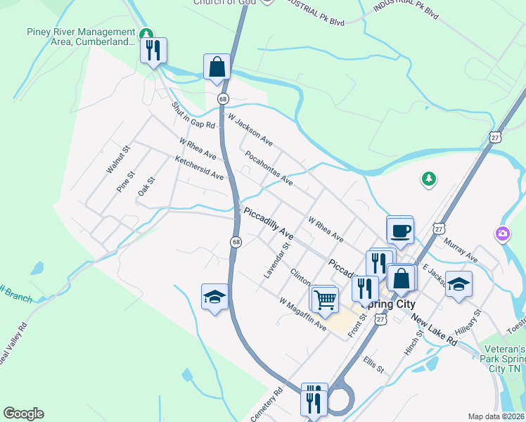 map of restaurants, bars, coffee shops, grocery stores, and more near 644 Piccadilly Avenue in Spring City