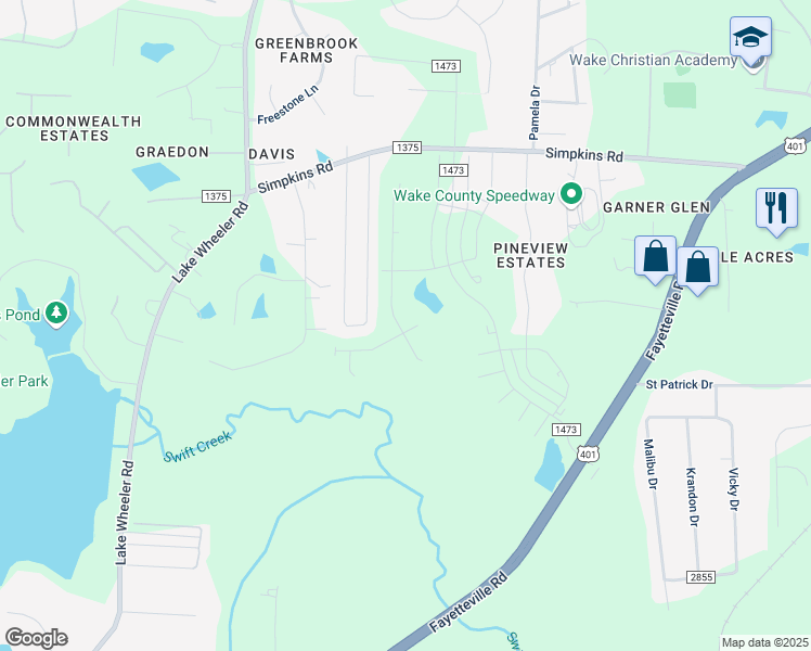 map of restaurants, bars, coffee shops, grocery stores, and more near 120 Berry Mill Lane in Garner