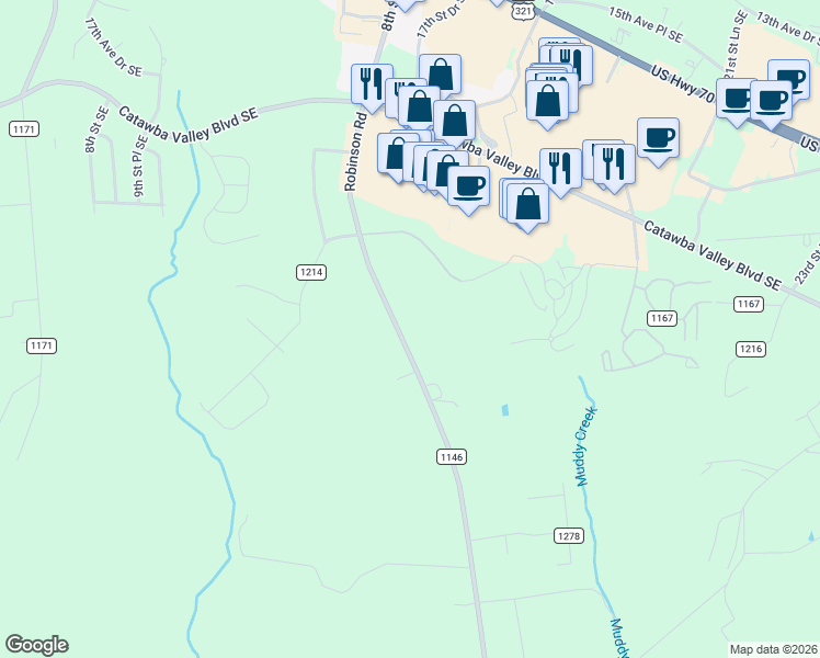 map of restaurants, bars, coffee shops, grocery stores, and more near 2052 Robinson Road in Newton