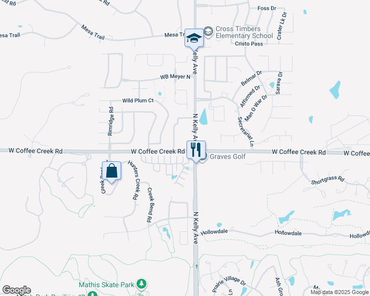 map of restaurants, bars, coffee shops, grocery stores, and more near 937 Villas Creek Drive in Edmond