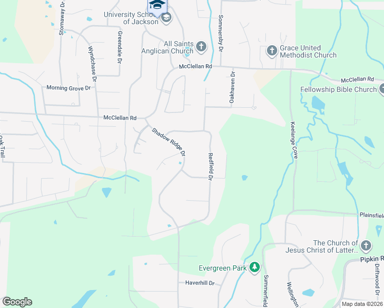 map of restaurants, bars, coffee shops, grocery stores, and more near 458 Shadow Ridge Drive in Jackson