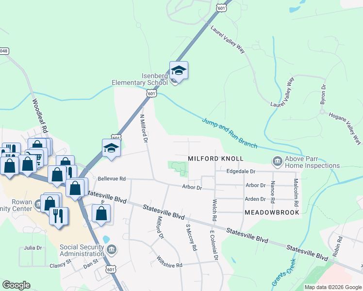 map of restaurants, bars, coffee shops, grocery stores, and more near 203 Carabelle Circle in Salisbury