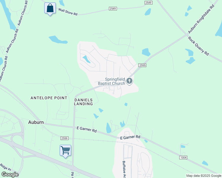 map of restaurants, bars, coffee shops, grocery stores, and more near 4341 Auburn Knightdale Road in Raleigh