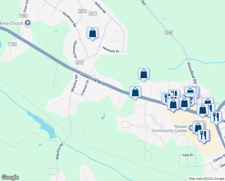 map of restaurants, bars, coffee shops, grocery stores, and more near 2377 U.S. 70 in Salisbury