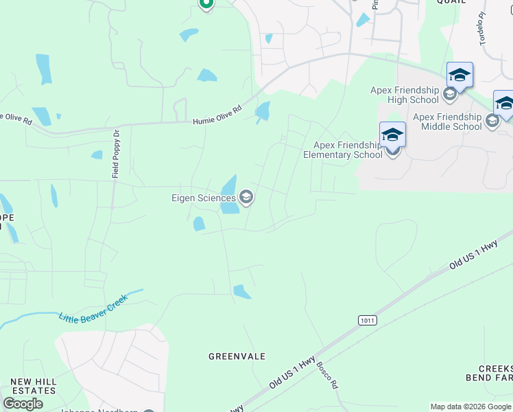 map of restaurants, bars, coffee shops, grocery stores, and more near 8004 Humie Olive Road in Apex