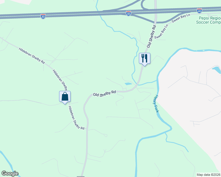 map of restaurants, bars, coffee shops, grocery stores, and more near 2229 Old Shelby Road in Hickory