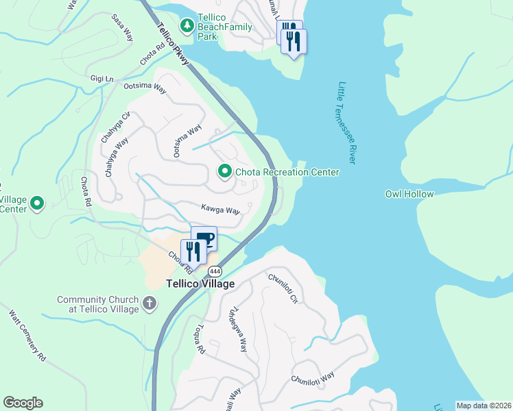 map of restaurants, bars, coffee shops, grocery stores, and more near 205 Kawga Lane in Loudon