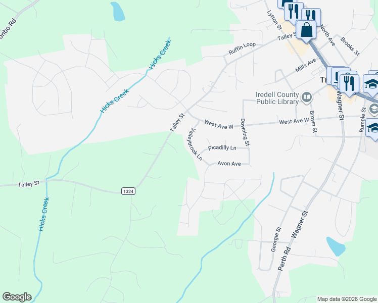 map of restaurants, bars, coffee shops, grocery stores, and more near 244 Valleybrook Lane in Troutman