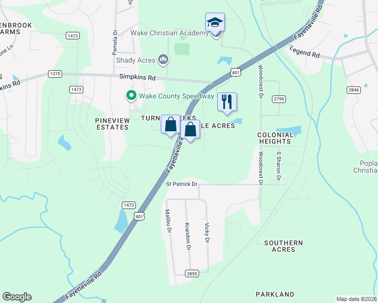 map of restaurants, bars, coffee shops, grocery stores, and more near 5902 Fayetteville Road in Raleigh