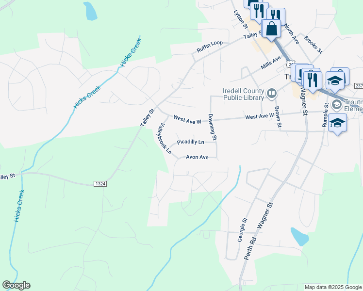 map of restaurants, bars, coffee shops, grocery stores, and more near 461 Picadilly Lane in Troutman