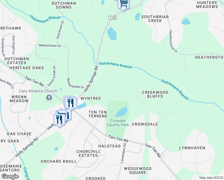 map of restaurants, bars, coffee shops, grocery stores, and more near 4701 10 10 Road in Apex